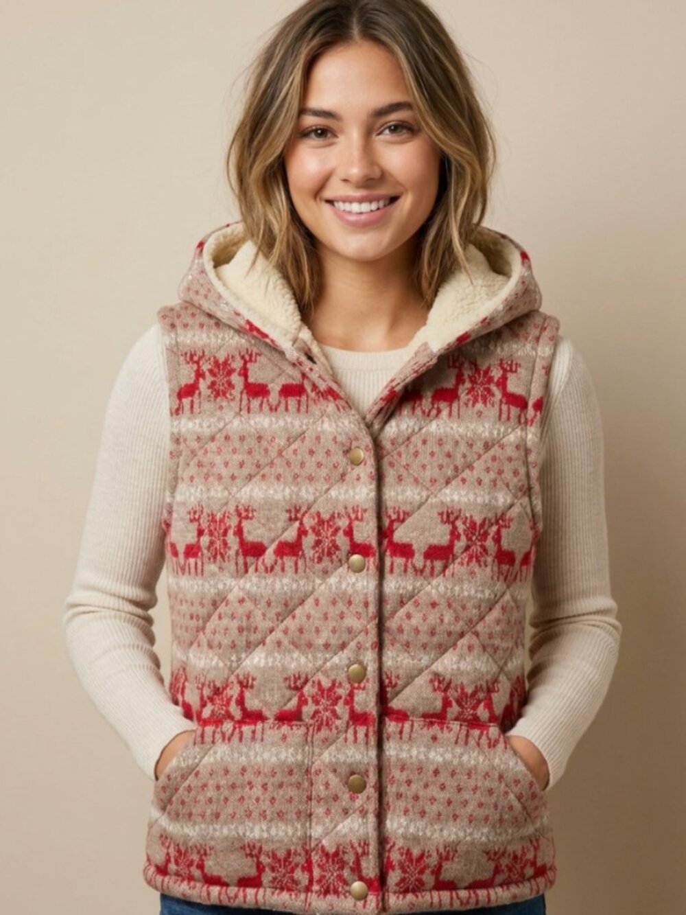Free People Fair Isle Reindeer Sherpa Vest 🦌❄️ - Picture 3 of 4